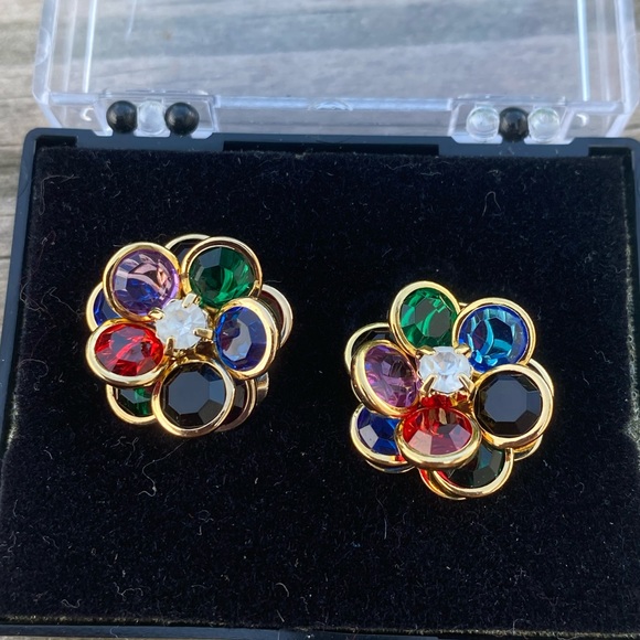 Sparkling multicolor floral fashion earrings gold plated - Picture 11 of 12